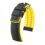 HIRSCH Robby L - CZARNY/Żółty - 22mm - Skórzano-kauczukowy pasek do zegarka