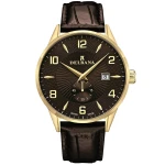 DELBANA Retro - Gold/Brown - Męski - Zegarek na pasku skórzanym