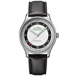 DELBANA Recordmaster Mechanical - Silver/Silver - Męski - Zegarek na pasku skórzanym