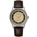 DELBANA Recordmaster Mechanical - Silver/Beige - Męski - Zegarek na pasku skórzanym