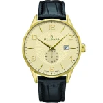 DELBANA Retro - Gold/Gold - Męski - Zegarek na pasku skórzanym