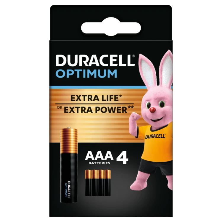 DURACELL AAA LR03 Optimum - 1,5V - 4x Bateria alkaliczna - Opakowanie